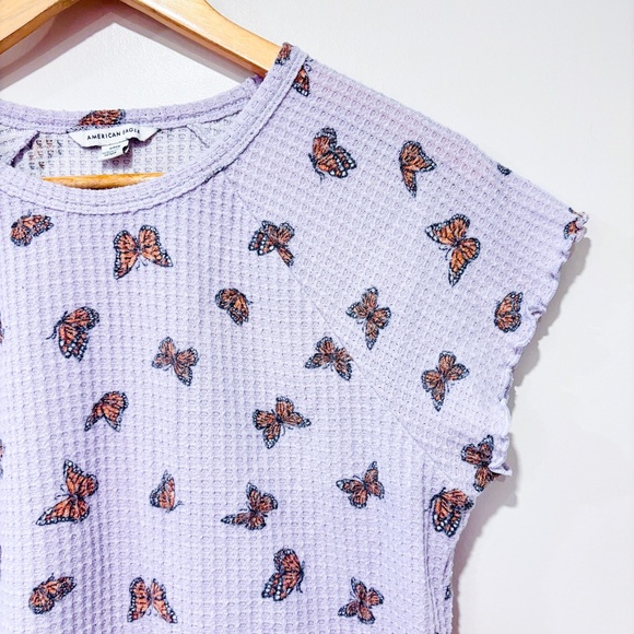 AMERICAN EAGLE Lilac waffle t-shirt with butterflies - Picture 5 of 6
